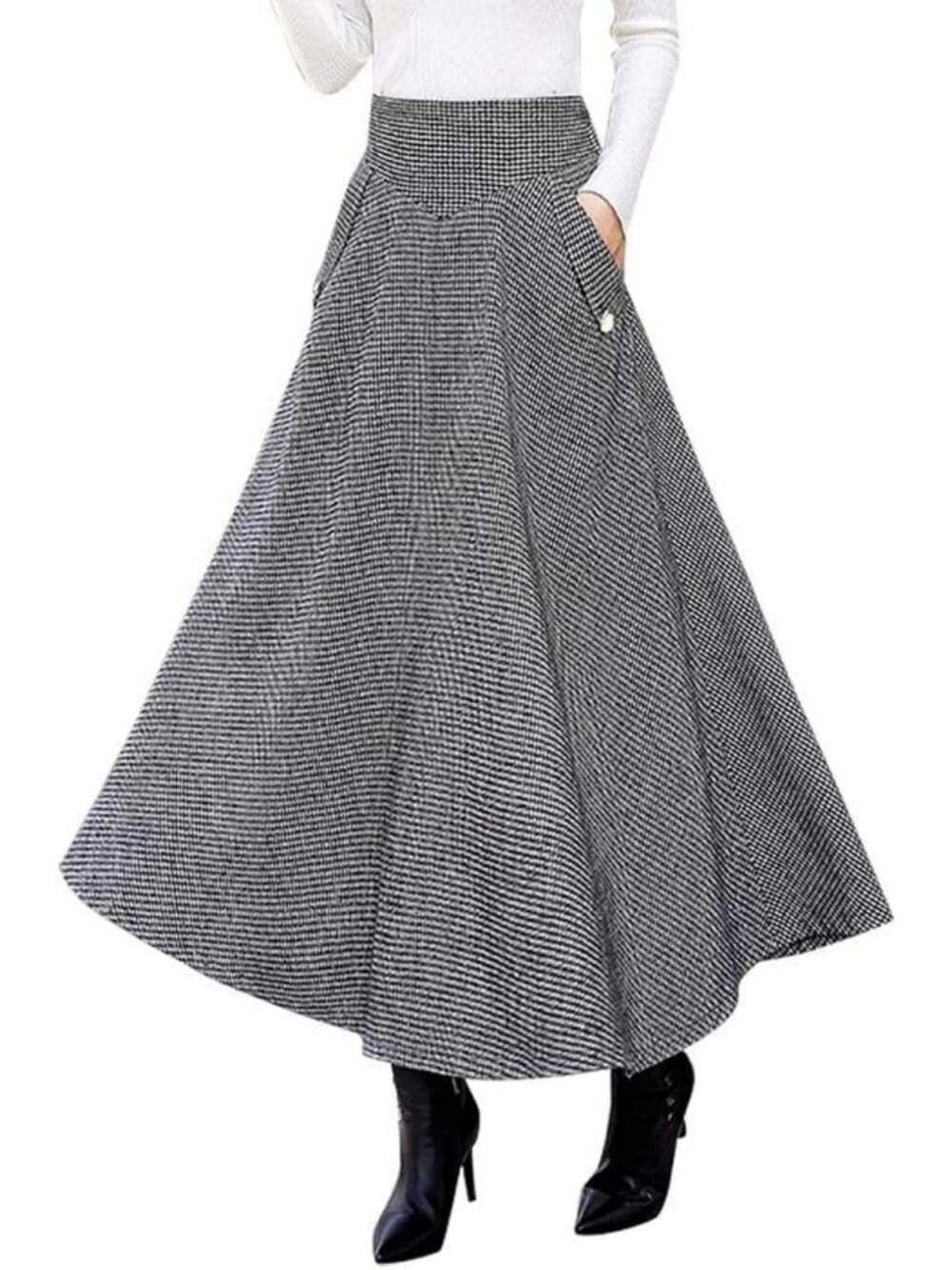 High-Waisted Wool Plaid A-Line Skirt for Women | Fall & Winter Fashion Essential